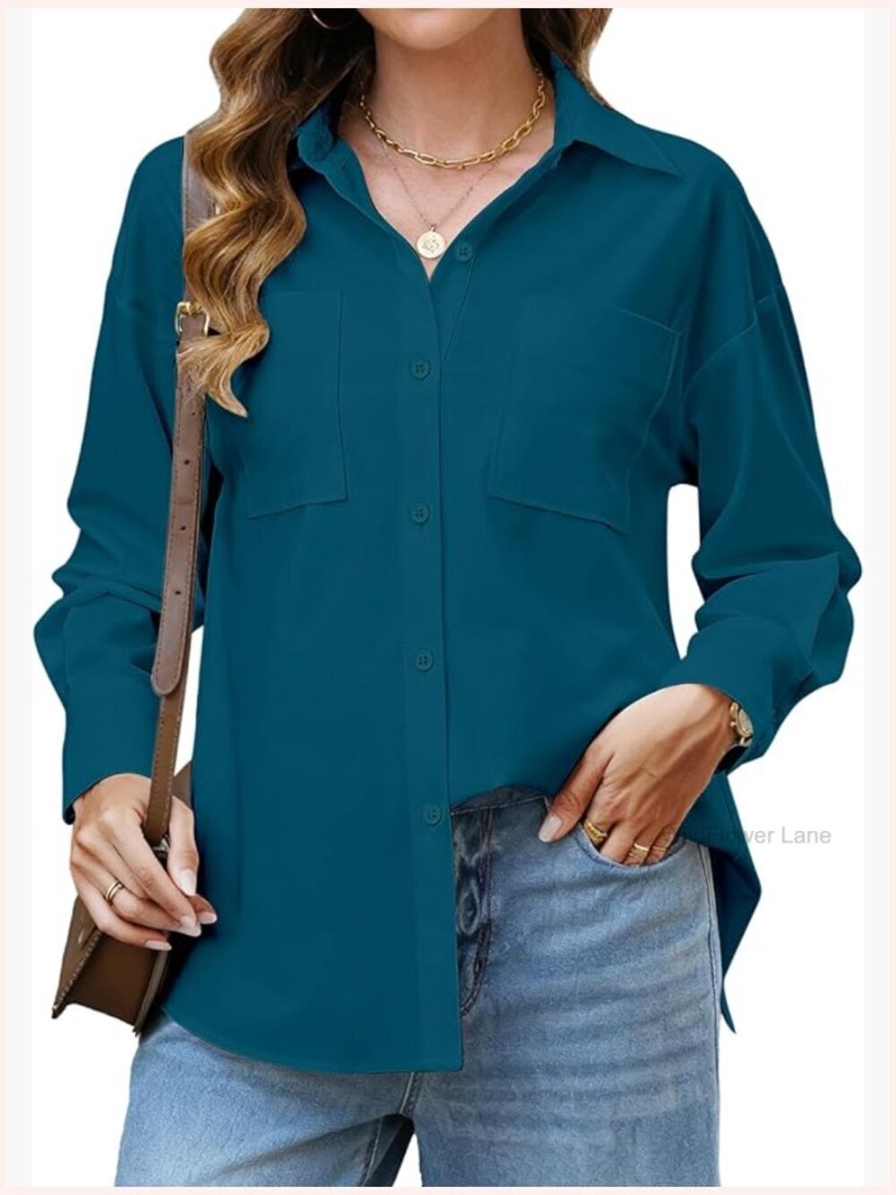 Button Down Shirt Blouse Long Sleeve Business Casual Work Top
